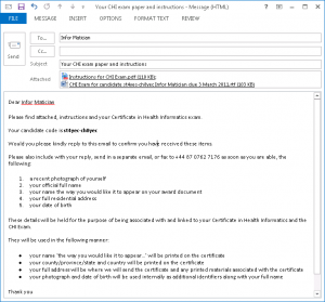 CHI Exam email example